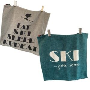 Pair David Fussenegger Ski Pillow Covers Chalet Cabin Winter Art Designer Set